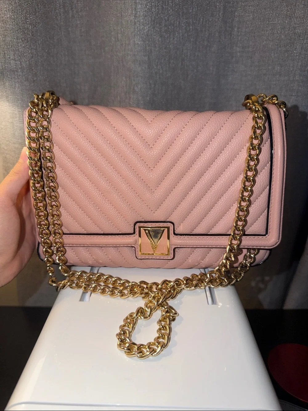 Victoria's Secret Blush Pink Quilted Shoulder Bag with Gold Chain